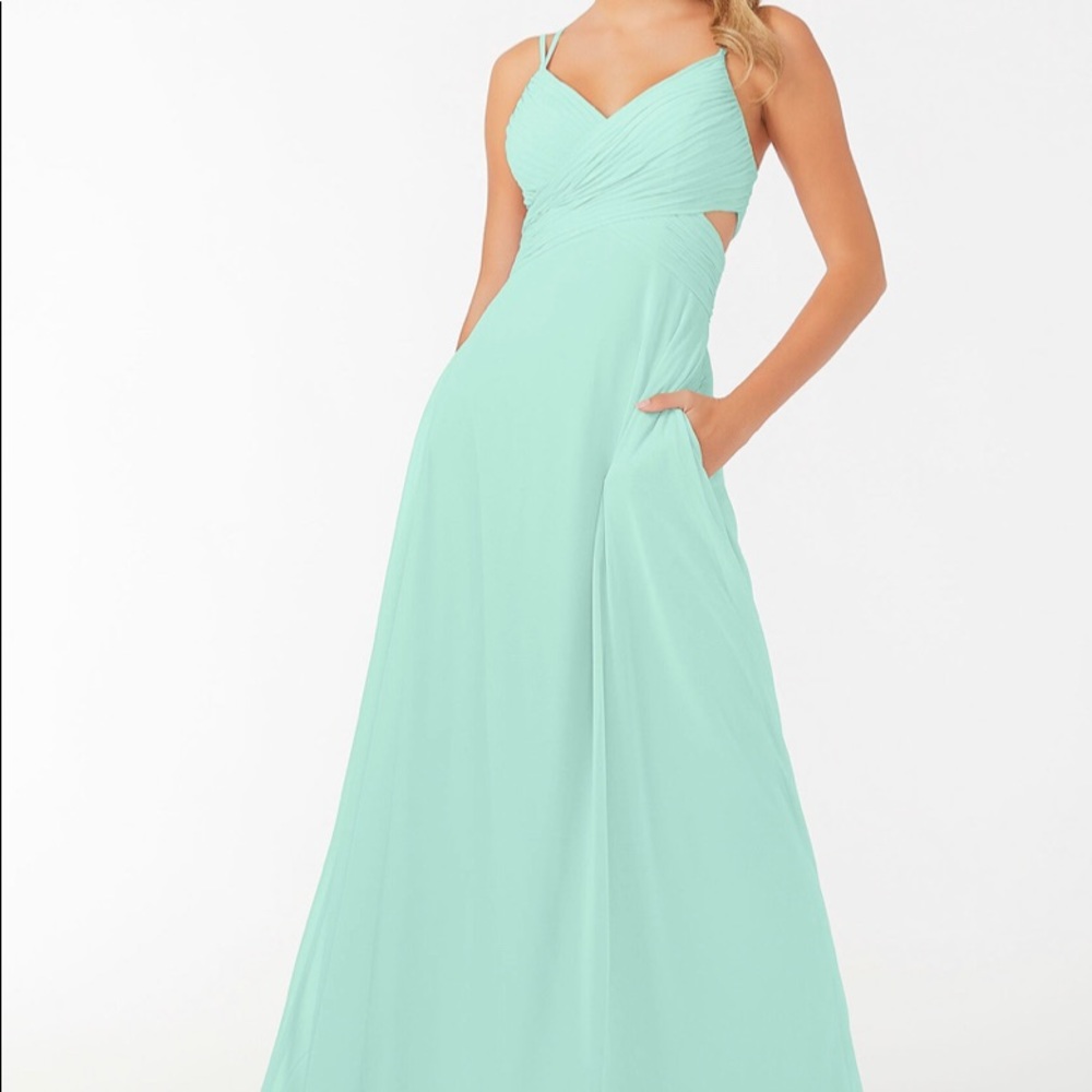 Mori Lee Bridesmaid Dress Wrapped Cutout Chiffon Style #: 21702 color mint